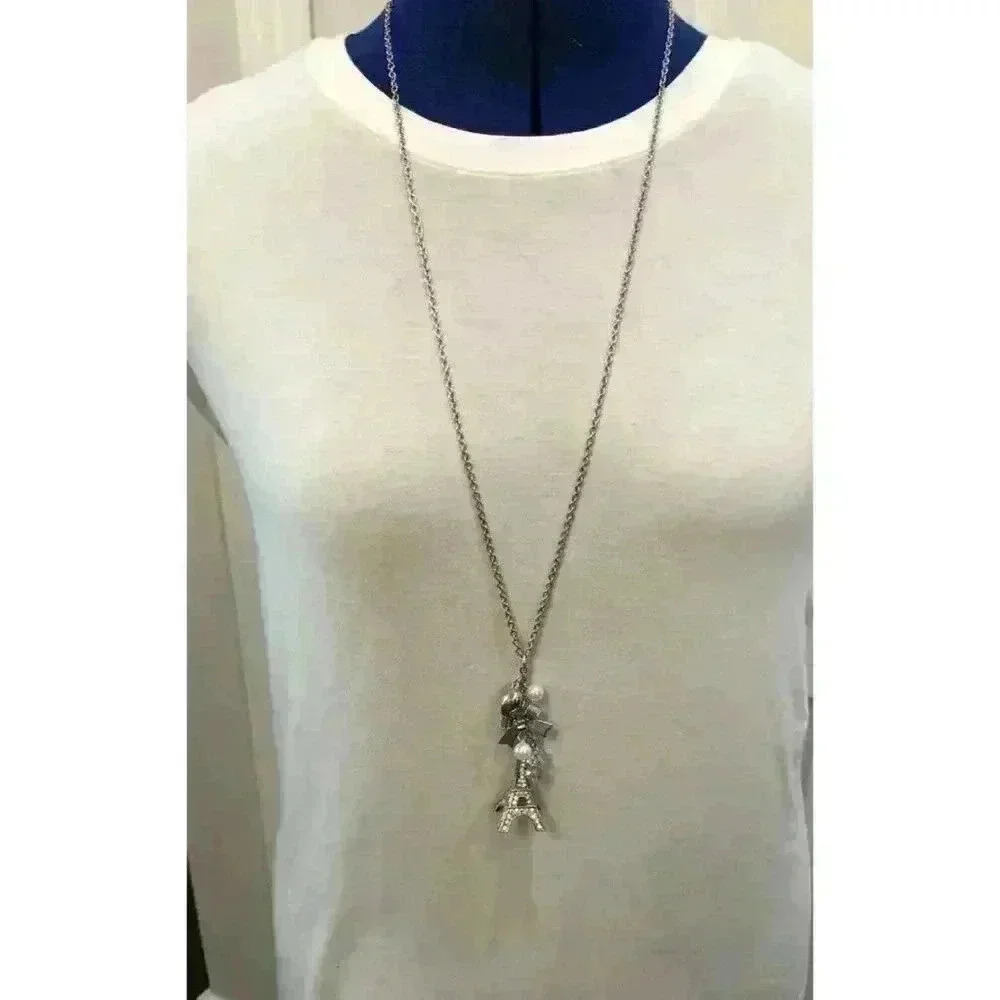 Necklace Eiffel Tower Heart Bow Beaded Pendant Chunky Coquette Cottagecore Retro